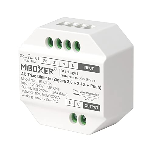 LIGHTEU®, Milight Miboxer Zigbee3.0 und 2,4 GHz Push AC 100–240 V Triac-Dimmer für Lampen und dimmbare Strahler, TRI-C1ZR von lighteu