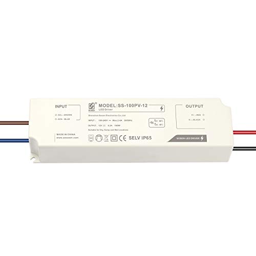 LIGHTEU®, Sosen Transformer LED-Netzteil 100 W, 12 V DC, 8 A - IP65 Konstantspannung für LED-Streifen und G4-, MR11-, MR16-LED-Glühbirnen von lighteu