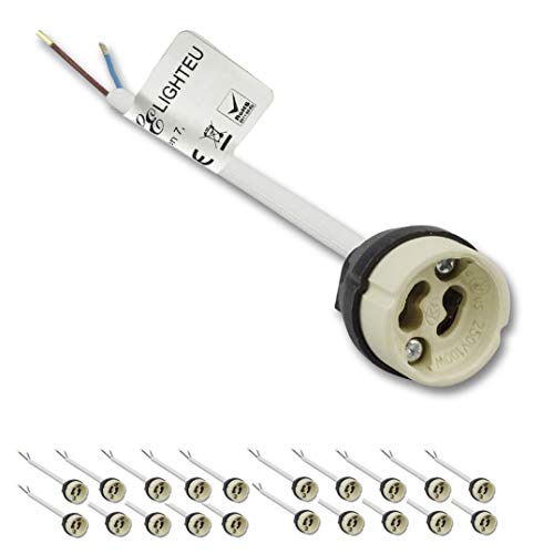 LIGHTEU, 20x GU10 fassungen, Sockelfassung aus Keramik GU10, 0,75 mm² Siliziumdraht LED/CFL/Halogenlampen Anschlussbuchse, Brandschutz von lighteu