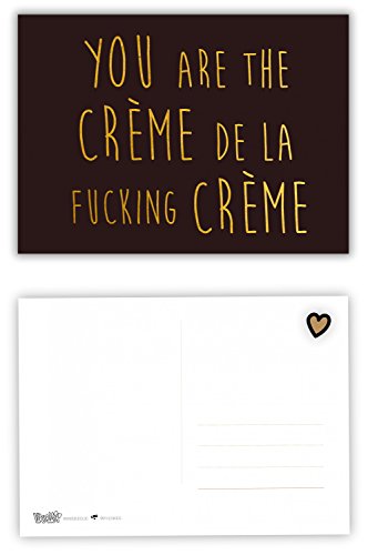 likalla Kompliment 5er Postkarten-Set"YOU ARE THE CRÈME DE LA FUCKING CRÈME", Heißfolienprägung gold, 300g Chromokarton, 14,8 cm x 10,5 cm DIN A6 von likalla