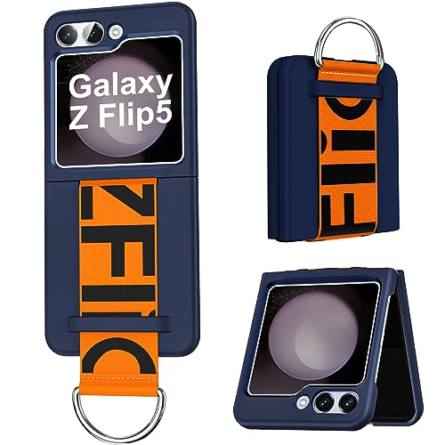 Für Samsung Galaxy Z Flip 5 Hülle mit Ring Band, Samsung Z Flip 5 Hülle Scharnierschutz Nylon Harte PC Z Flip 5 Handyhülle Mit Handschlaufe, Schlank Stoßfeste Schutzhülle Für Galaxy Z Flip 5 5g 2023 von lisade