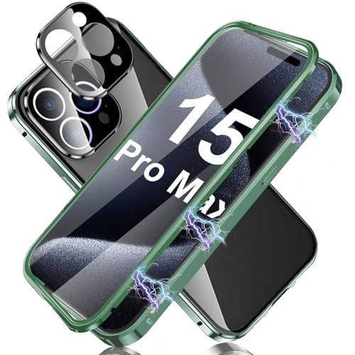 Für iPhone 15 Pro Max Hülle Magnetisch Mit Kameraschutz, Magnetisch Doppelseitige Gehärtetem Glas Hülle iPhone 15 Pro Max Displayschutzfolie, 360 Grad Hülle Transparent Für iPhone 15 Pro Max 6.7'' von lisade