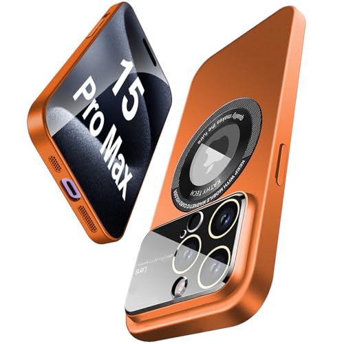 Kompatibel mit iPhone 15 Pro Max Magnetic hülle,[Kompatibel mit Magsafe] mit Kameraschutz Slim Matte Anti-Fingerabdruck-Handyhülle für iPhone 15 Pro Max 6,7" 2023 (Orange) von lisade