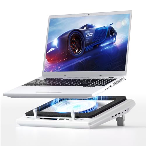 Gaming Laptop Kühler llano Laptop Kühlpad- mit stufenloser Geschwindigkeit 14cm Extra-groß Leistungsstarker Turbo-Lüfter & Dichtungsschaum für schnelle Kühlung 38–48cm Notebook mit 3-Port-USB-Hub Weiß von llano