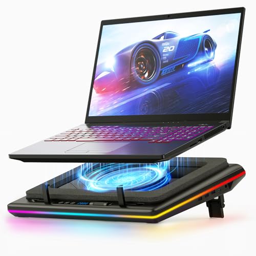 llano 2024 RGB Gaming Laptop Kühler Kühlpad mit Touch-Bedienung stufenloser Geschwindigkeit &14cm Extra-groß Leistungsstarker Turbo-Lüfter Dichtungsschaum 3-Port-USB-Hub für 15-19 Zoll Notebook von llano