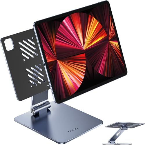 llano Faltbarer Magnetisch Ständer iPad Pro Ständer verstellbare Tablet-Halterung 360° Drehbar Verstellbar Aluminium Tablet Holder für iPad Pro 12.9'' 3./4./5./6. Generation von llano