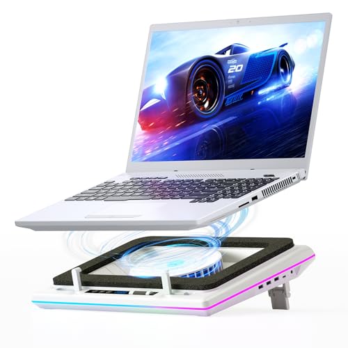 llano RGB Gaming Laptop Kühler Kühlpad mit Touch-Bedienung stufenloser Geschwindigkeit &14cm Extra-groß Leistungsstarkem Turboventilator Dichtungsschaum 3-Port-USB-Hub von 15-19 Zoll Notebook(Weiß) von llano