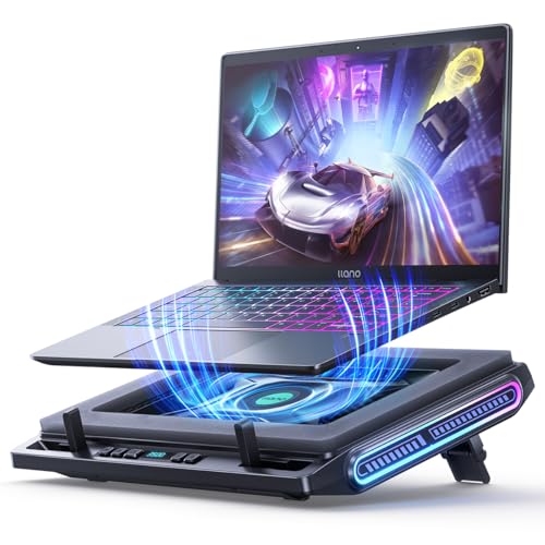 llano RGB Gaming Laptop Kühlpad Kühler mit leistungsstarkem 4,72’’ externem Turbo-Kühlgebläse, schnelle Kühlung für Computer Notebook 13-17,3’’ Tastensteuerung 3 verstellbare Ständer 4-Port USB C&A. von llano