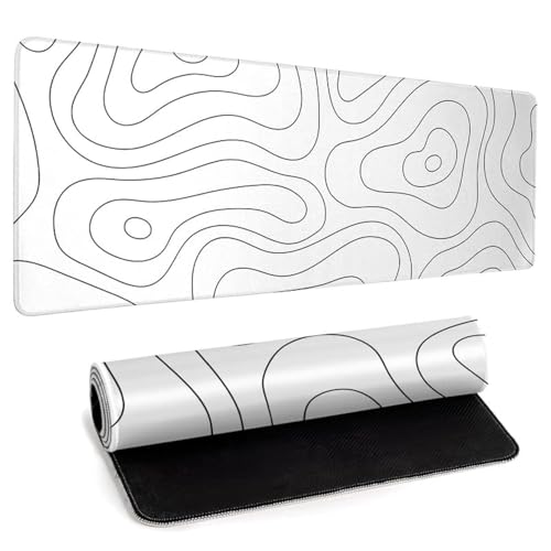 Großes Gaming-Mauspad, Schreibtischunterlage, topografische Karte, große Tastaturmatte, 80 x 30 cm, Computer-Mauspad mit genähtem Rand, rutschfeste Gummiunterseite, Weiß Großes Gaming-Mauspad, Schreibtischunterlage, topografische Karte, große Tastaturmatte, 80 x 30 cm, Computer-Mauspad mit genähtem Rand, rutschfeste Gummiunterseite, Weiß von llzdeuan