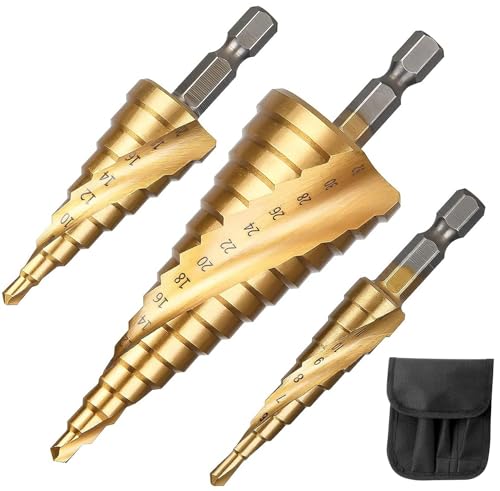 Lohill HSS Stufenbohrer, 3-tlg Stufenbohrer Set, Schälbohrersatz, Exact Spiralnut Kegelbohrer, 4 mm bis 12/20/32mm Titanbeschichtet Profi Metallbohrer Bohrer Satz für Metall, Holz, Kunststoff Lohill HSS Stufenbohrer, 3-tlg Stufenbohrer Set, Schälbohrersatz, Exact Spiralnut Kegelbohrer, 4 mm bis 12/20/32mm Titanbeschichtet Profi Metallbohrer Bohrer Satz für Metall, Holz, Kunststoff von lohill