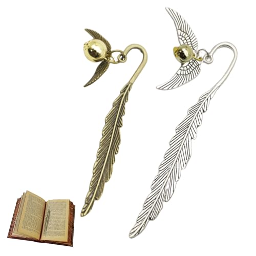 2 Stück Goldener Schnatz Lesezeichen - Metall Feder Zauber Thema Bookmarks - Personalisierte Geschenke für Leseratten, Kinder, Freunde, Magier, Mädchen, Damen, Schüler, Lehrer 2 Stück Goldener Schnatz Lesezeichen - Metall Feder Zauber Thema Bookmarks - Personalisierte Geschenke für Leseratten, Kinder, Freunde, Magier, Mädchen, Damen, Schüler, Lehrer von lokxmve