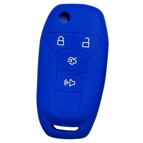Silikon-Schlüsselanhänger-Abdeckung, Funkschlüsselschutz, passend für Ford Explorer Fusion Hybrid Ranger 2013–2023, 4 Tasten, Schlüsselanhänger-Abdeckung für N5F-A08TAA (blau) von loopki