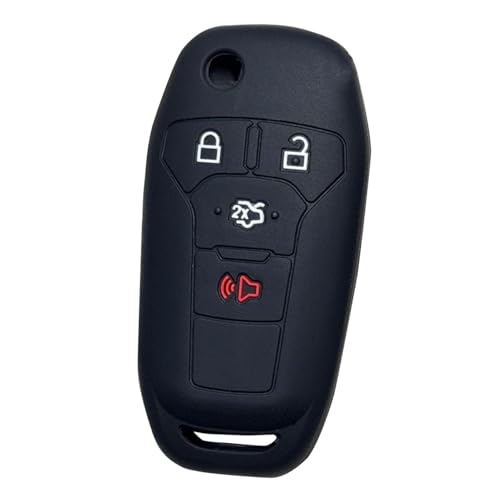 Silikon-Schlüsselanhänger-Abdeckung, Funkschlüsselschutz, passend für Ford Explorer Fusion Hybrid Ranger 2013–2023, 4 Tasten, Schlüsselanhänger-Abdeckung für N5F-A08TAA (schwarz) von loopki