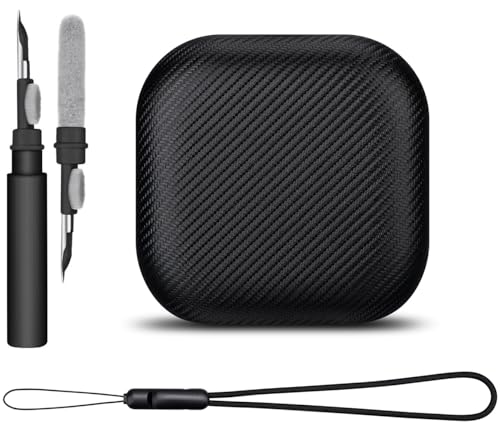 LOPIE Schutzhülle aus Karbonfaser für Shokz OpenFit Open Earbuds mit Reinigungsset, vegane Lederhülle für offene Ladehülle (2023), schützende Hartschale mit Schlüsselanhänger und Umhängeband, Schwarz von lopie