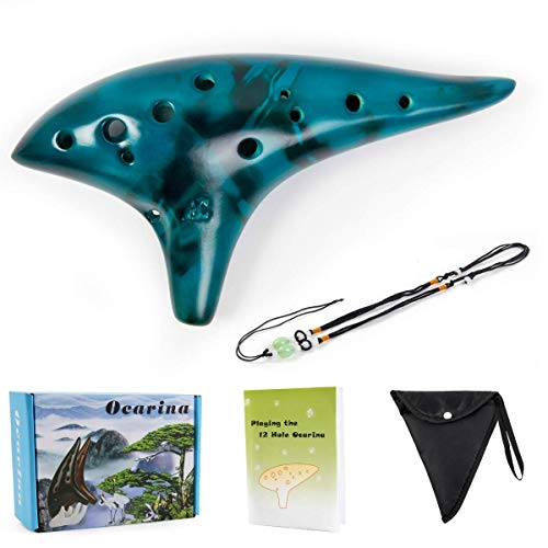 Ocarina 12 Tones Alto C mit Song Book Display Stand Neck String Neck Cord (Blau) von lotmusic