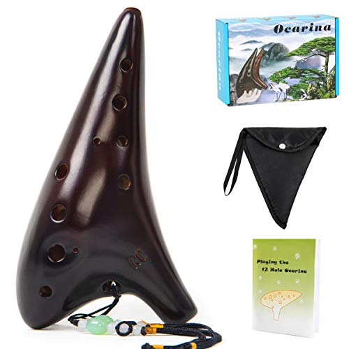 Ocarina 12 Tones Alto C mit Song Book Neck String Neck Cord (Braun) von lotmusic