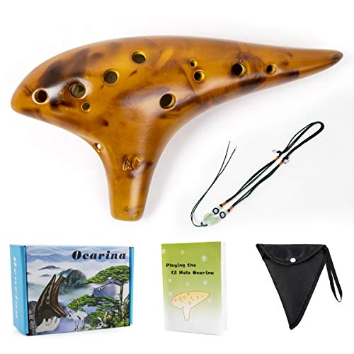 Okarina Zelda,Okarina 12 Loch,Okarina FlöTe,Alto C mit Song Book Neck String Neck Cord (Gelb) von lotmusic