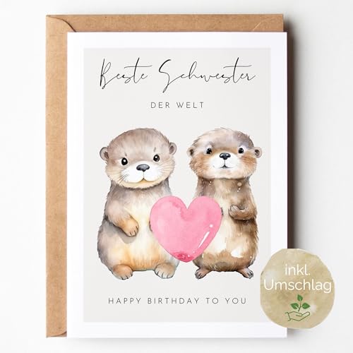 loulala® Otter Geburtstagskarte (Happy Birthday Schwester) von loulala