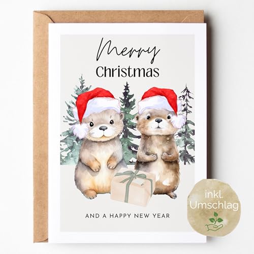 loulala® Otter Geburtstagskarte (Otter Merry Christmas and a happy new year) von loulala