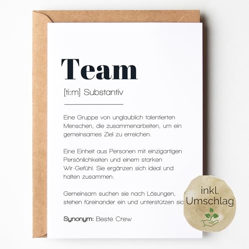 loulala® Team Karte DIN A6, Team Geschenk, Kollege Karte, Arbeitskollegen Geschenk, Mitarbeiter Karten, Team Weihnachtsgeschenk, Ruhestand, Abschiedsgeschenk - inkl. Umschlag (1x Team Postkarte) von loulala