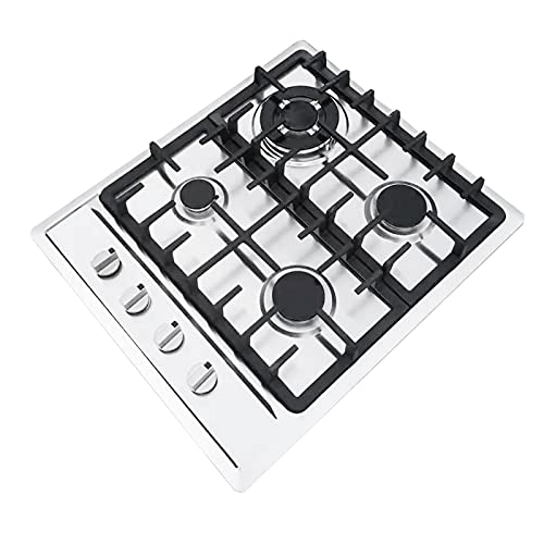 4 Flammen Gaskochfeld 23Zoll Kocher Gasherd Einbauherd für Erdgas 1750W Edelstahl Gaskocher 4 Brenner Einbau Kochfeld Gaskochfeld mit Topfträger Silber Campingkocher 51 * 59cm von lousriyy