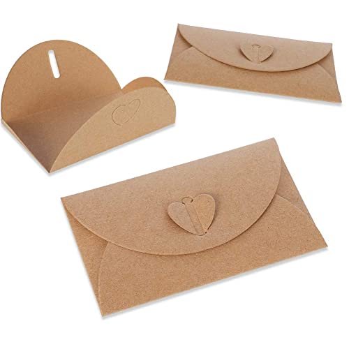 lovingmona 100 Stück Briefumschläge 7 x 10cm Mini Kraftpapier Umschläge mit Herz Verschluss für Grußkarten Weihnachten Valentinstag Geschenkkarten von lovingmona