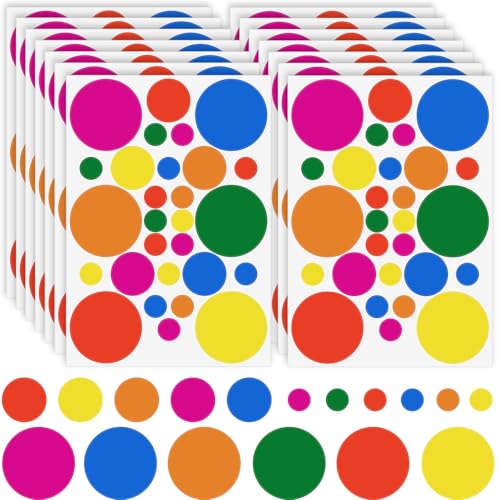 luckaide Aufkleber Rund, 420 Stück Bunte Selbstklebende Klebepunkte Aufkleber, Markierungspunkte Für Klassenzimmer Büro Heim Klassifikation Kunst DIY, Mehrere Größen und Farben 15 Blätter von luckaide