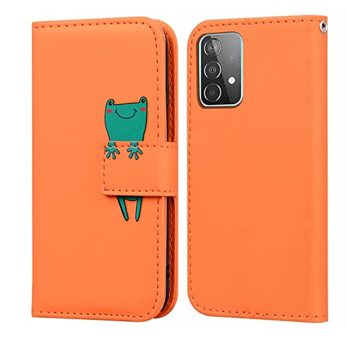 LUCASI Samsung Galaxy A52 5G Hülle,Handyhülle Galaxy A52 5G,Karikatur Grün Frog Muster PU Leder Flip Case,mit [Kartenfächer][Magnetverschluss] [Standfunktion],Kompatibel mit Galaxy A52 5G(6.5"),Orange von lukasi