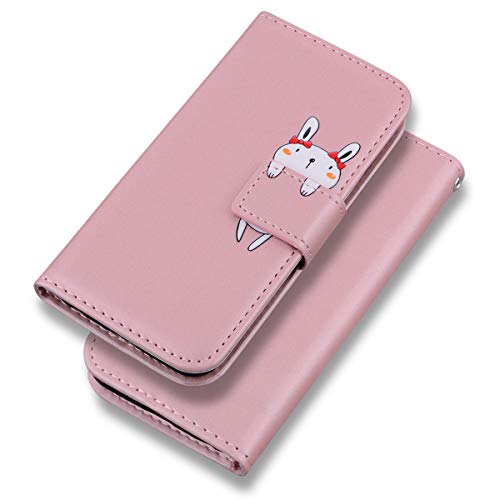 LUCASI Samsung Galaxy J6 2018,Handyhülle Galaxy J6 2018,Karikatur Weiß Rabbit Muster PU Leder Flip Case,mit [Kartenfächer][Magnetverschluss] [Standfunktion],Pink von lukasi