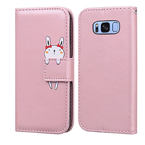 LUCASI Samsung Galaxy S8,Handyhülle Galaxy S8,Karikatur Weiß Rabbit Muster PU Leder Flip Case,mit [Kartenfächer][Magnetverschluss] [Standfunktion],Kompatibel mit Galaxy S8,Pink von lukasi