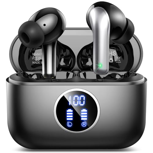 Bluetooth Kopfhörer, 2024 Kopfhörer Kabellos Bluetooth 5.3 mit 4 ENC Noise Cancelling Mic, 40Std Tiefer Bass Hi-Fi Stereo Wireless Earbuds, IP7 Wasserdicht in ear ohrhörer mit LED-Anzeige, Schwarze von lukg