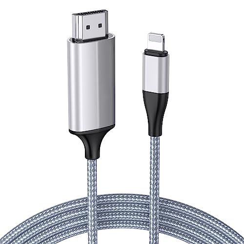 lulaven HDMI-Kabel für iPhone/Pad/Pod zu TV/Monitor/Projektor,HDMI-Konverterkabel,Adapterkabel,Verbindungskabel kompatibel mit iPhone14,13,12,11,1080P HD,Plug and Play（4M silbrig） von lulaven
