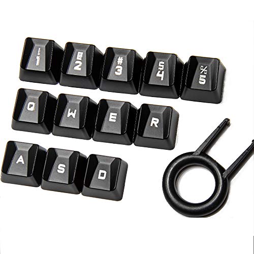 Geeignet für Logitech Tastatur, durchscheinende alternative Tastenkappen für G910 G810 G Pro G413 G613 alternative lichtdurchlässige Spiel-Tastenkappen (12 Tasten, schwarz) von luo