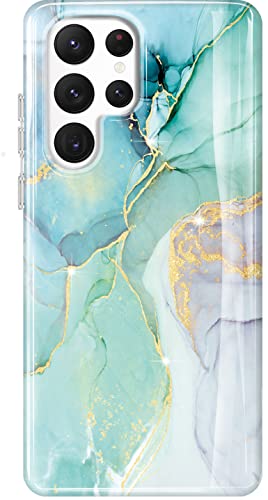 luolnh Galaxy S23 Ultra Hülle, Samsung Galaxy S23 Ultra Hülle Marmor brillantes süßes Design stoßfest weiches Silikon Gummi TPU Bumper Cover Skin Handyhülle für Samsung S23 Ultra 5G Abstract Mint von luolnh