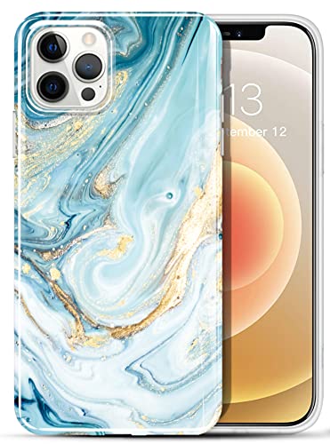 luolnh Gold Glitter Sparkle Case Compatible with iPhone 12 and iPhone 12 Pro 6.1 Inch Marble Design Shockproof Soft Silicone TPU Bumper Cover Skin Phone Case iPhone 12/12 Pro Cases (Aqua & Gold) von luolnh