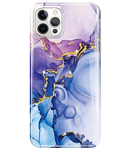 luolnh Gold Glitter Sparkle Case Kompatibel mit iPhone 13 Pro Hülle Marmor Design Stoßfest Slim Soft Silikon TPU Bumper Cover Handyhülle für iPhone 13 Pro 6,1 Zoll 2021 (Blau/Lila) von luolnh