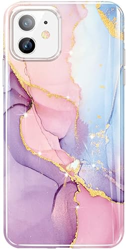 luolnh Gold Glitter Sparkle Hülle Kompatibel mit iPhone 12 und iPhone 12 Pro 6,1 Zoll Marmor Design Stoßfest Weich Silikon TPU Bumper Cover Skin Phone Case iPhone 12/12 Pro Hüllen (Lila & Rosa) von luolnh