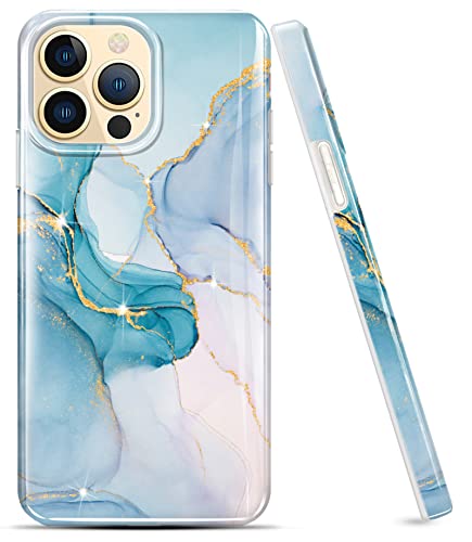 luolnh Gold Glitzer Sparkle Hülle Kompatibel mit iPhone 14 Pro Hülle Marmor Design Stoßfest Slim Soft Silikon TPU Bumper Cover Handyhülle für iPhone 14 Pro 6,1 Zoll 2022 (Cyan-Blau) von luolnh