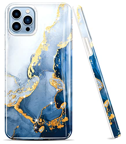 luolnh Goldene Glitzer-Schutzhülle für iPhone 12 und iPhone 12 Pro, 15.5 cm (6.1 Zoll), Marmor-Design, stoßfest, weiches Silikon, Schutzhülle, iPhone 12/12 Pro Hüllen (Weiß und Dunkelblau) von luolnh