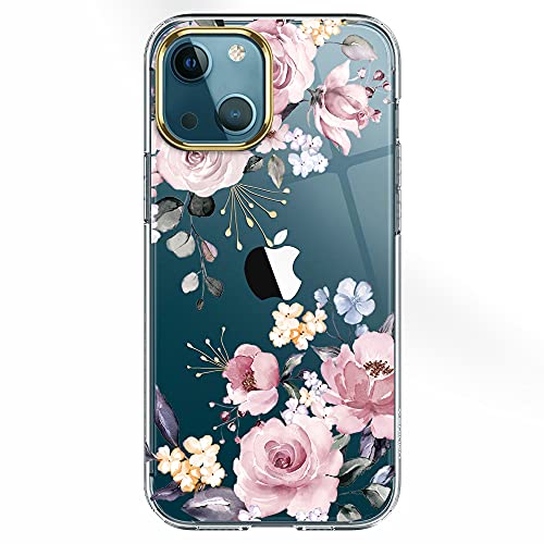 luolnh Kompatibel mit iPhone 14 Hülle mit Blumen, für Mädchen, stoßfest, klares Blumenmuster, harte Rückseite, für iPhone 14 15,5 cm (6,1 Zoll) 2022, Diagonale rosa Blüte von luolnh