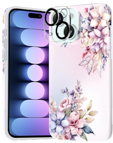 luolnh Kompatibel mit iPhone 15 Hülle, Blumendesign, stoßfest, schlank, weiches Silikon, Bumper-Abdeckung, Handyhülle für iPhone 15 6,1 Zoll 2023 (Bauhinia/Pink) von luolnh