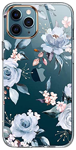 luolnh Schutzhülle für iPhone 11 Pro, iPhone 11 Pro, niedliche Hülle mit Blumen, für Mädchen und Frauen, stoßfest, klares Blumenmuster, harte Rückseite, 2019, blau von luolnh