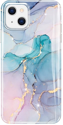 luolnh Schutzhülle für iPhone 13 (15,5 cm) 2021 (6,1 Zoll), Marmor-Design, stoßfest, dünn, weich, Silikon, goldfarben, glitzernd, Aquagrün / Violett von luolnh