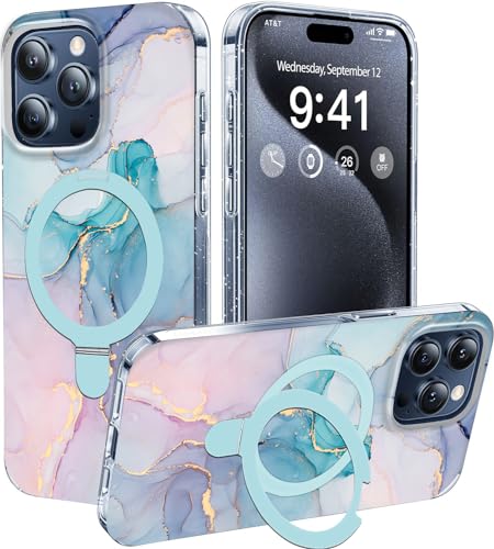 luolnh Schutzhülle für iPhone 15 Pro Max, kompatibel mit MagSafe, Kameralinsenschutz, magnetisches Marmor-Design, Silikon-Schutzhülle für iPhone 15 Pro Max (Aquablau) von luolnh