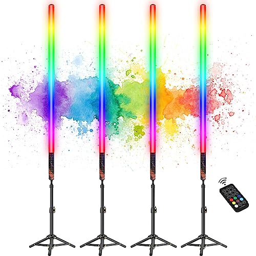 LUXCEO 4 Stück 85cm LED Video Lichtstab Mood1 Mit Stativ,LED Handheld Fotografie Lichtdimmbar und Speicher, integrierter Akku,RGB-Fotolampe für YouTube,TikTok,Spiel-Streaming,Partybar,Foto-Beleuchtung von luxceo
