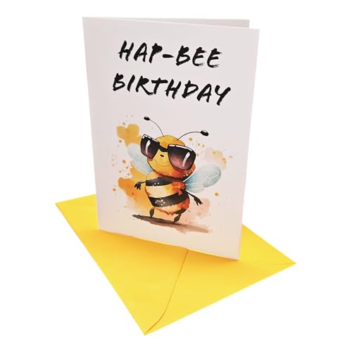 m-creativeworld production Geburtstagskarte 'HAP-BEE BIRTHDAY' mit Umschlag, DIN A6 10,5x14,8 cm, 10er Set, Aufklappbar, coole Biene m-creativeworld production Geburtstagskarte 'HAP-BEE BIRTHDAY' mit Umschlag, DIN A6 10,5x14,8 cm, 10er Set, Aufklappbar, coole Biene von m-creativeworld production