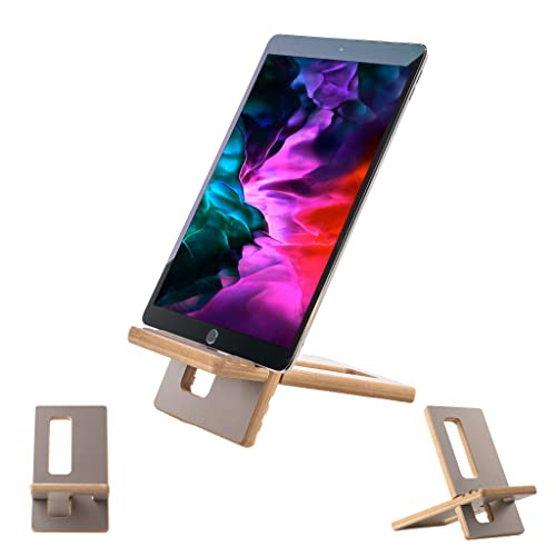 Tablethalterung aus Holz (Grau)-Tablet-Halter, Tablet-Ladestation, Halterung für Tablet, Tablet-Ständer aus Holz, Hölzernes Geschenk von m!nd