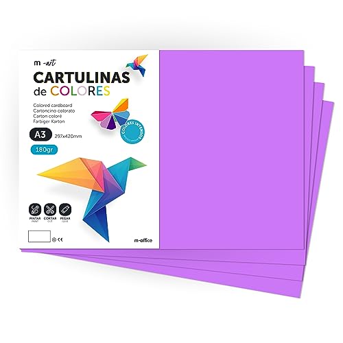 Cartulina de Colores, Cartulina A3, Folios Colores 180gr, Bloc cartulina colores intensos, Ideal para Manualidades, Imprimir tus Documentos y Diseños Creativos · m-office (100 Hojas, Lila) von m-office