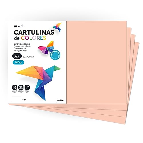 Cartulina de Colores, Cartulina A3, Folios Colores 180gr, Bloc cartulina colores intensos, Ideal para Manualidades, Imprimir tus Documentos y Diseños Creativos · m-office (100 Hojas, Salmon) von m-office