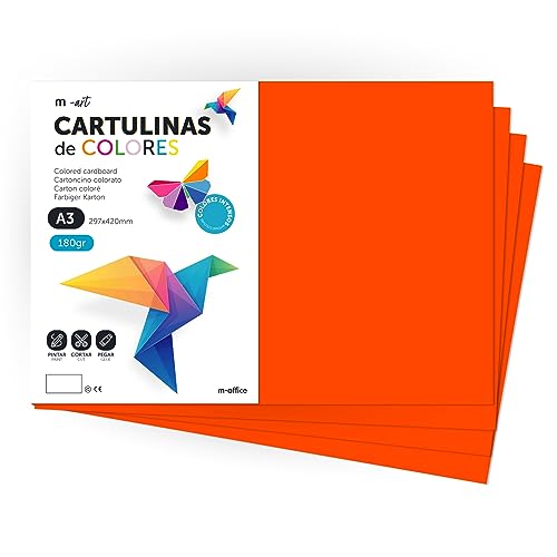 Cartulina de Colores, Cartulina A3, Folios Colores 180gr, Bloc cartulina colores intensos, Ideal para Manualidades, Imprimir tus Documentos y Diseños Creativos · m-office (200 Hojas, Naranja) von m-office